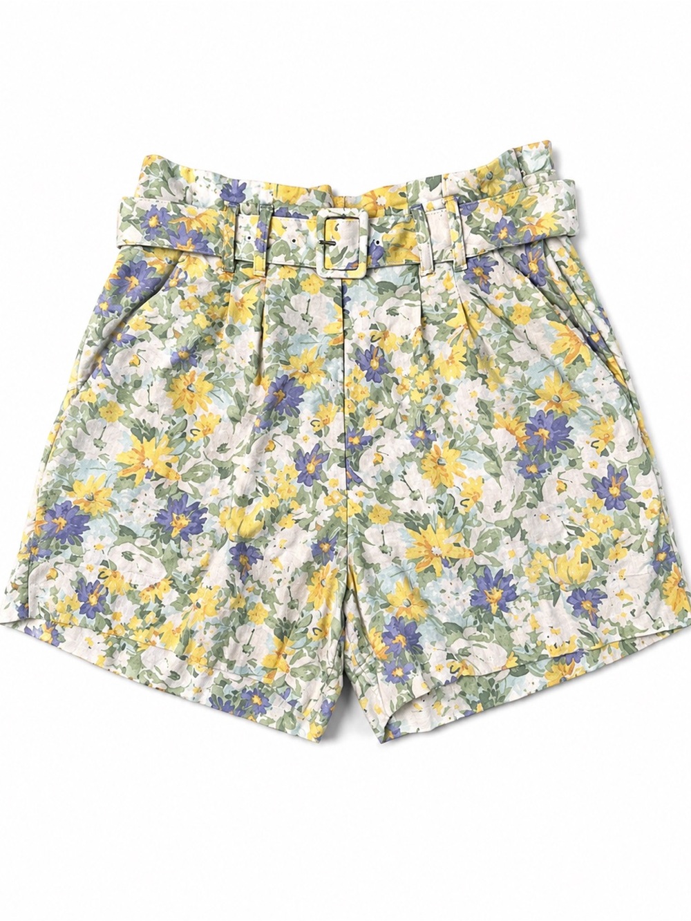 Abercrombie & Fitch Floral Linen Blend Belted Paperbag Shorts Women’s Medium